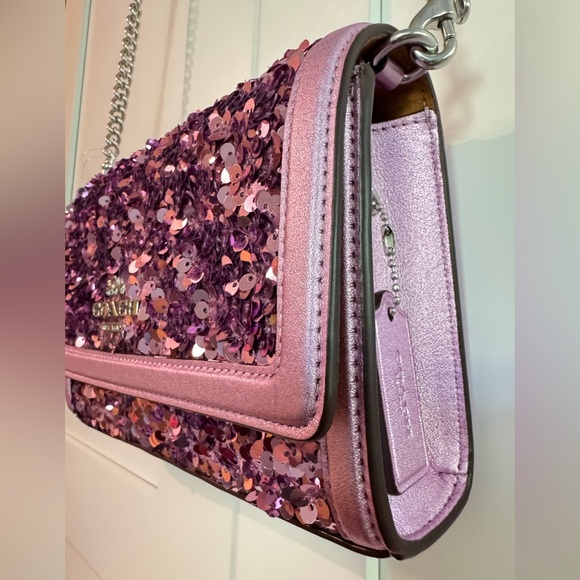 Coach sequins bag crossbody handbag shoulder bag clutch removable strap - Picture 7 of 16